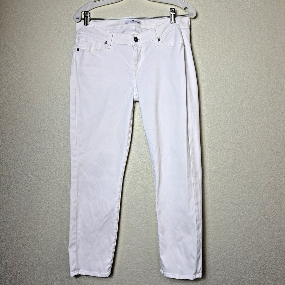 7 For All Mankind Slim Cigarette White Jeans 28 Mid Rise Stretch Pant Denim